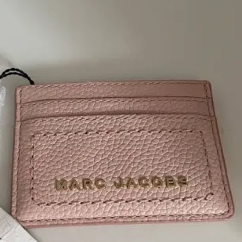 New MARC JACOBS Leather Card Holder Peach /Pink Gold Tone Hardware Slim Wallet - Picture 4 of 7